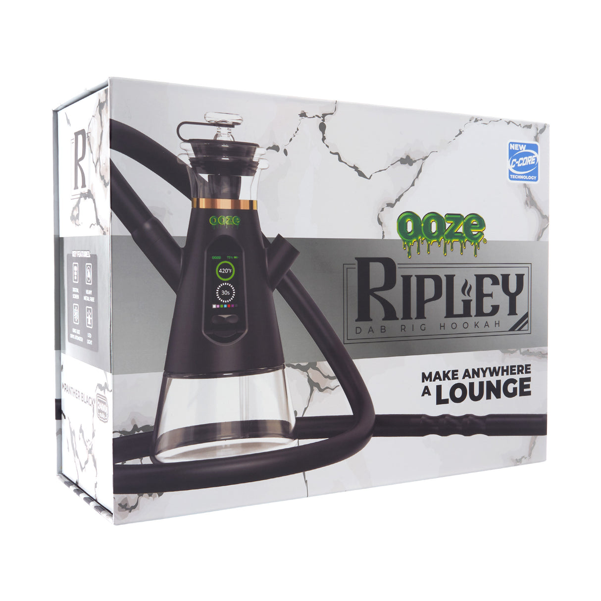 Tilted Black hookah dab rig product box tilted to the side
