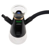 Black hookah dab rig close-up of features including onyx atomizer attached and hose