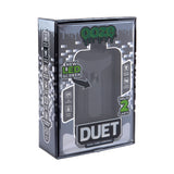 Angled shot of Duet Black double cartridge vape in product box