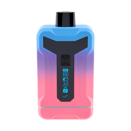 Front shot of Duet Blue and Pink Twilight double cartridge vape with screen
