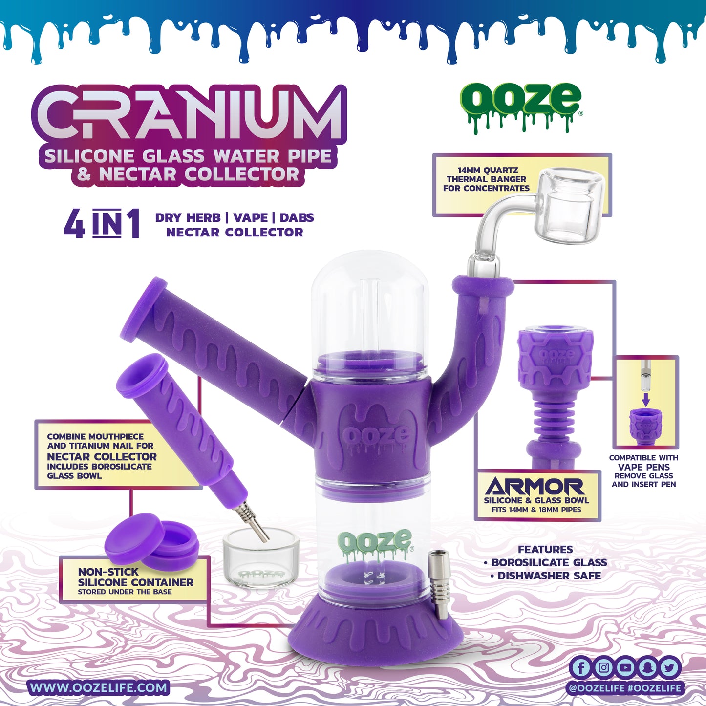 Sillicon/Glass Hybrid Nectar Collector + Dab Tools [Waxmaid] - Mr. Purple -  Glass Water Pipes, Bongs, RAW Cones/Papers, And Much More